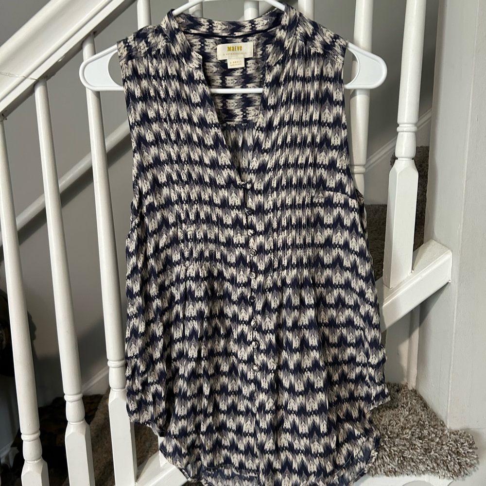 Maeve Navy Blue and Cream Women's Top